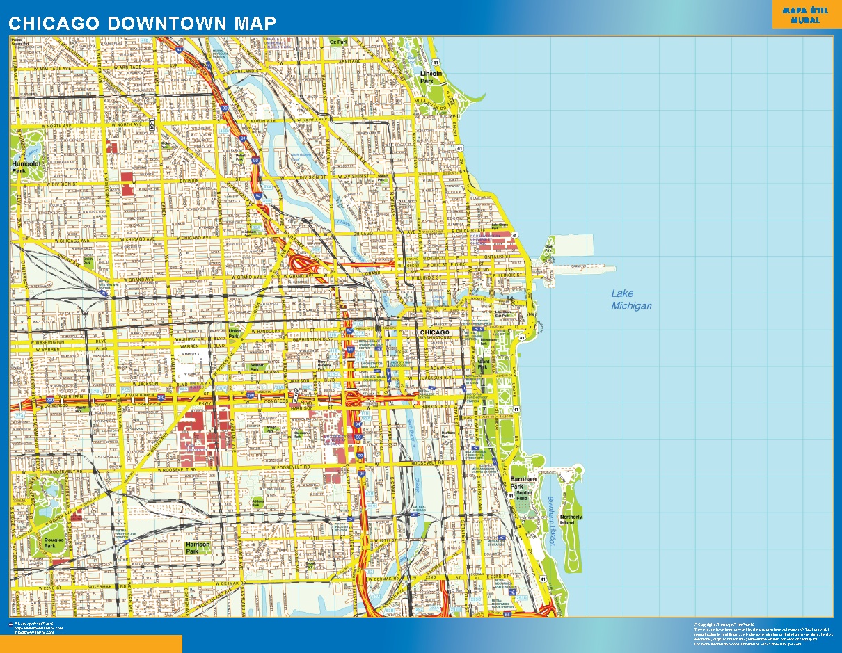 Chicago downtown map from Australia wall maps