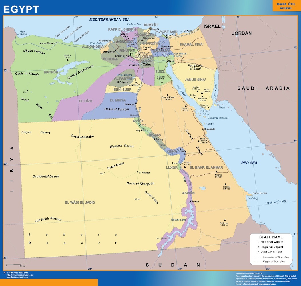 Egypt map Wall maps of the world & countries for Australia