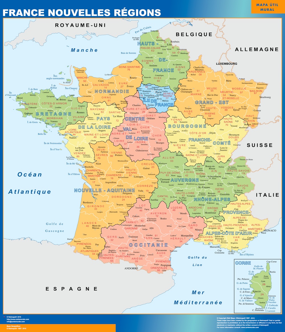 Biggest Map of France new regions | Wall maps of the world ...